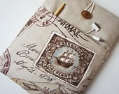 Cozy Home For Your 11 inch Macbook Air, Laptop Sleeve Vintage Linen and Oak Wood Button On Top