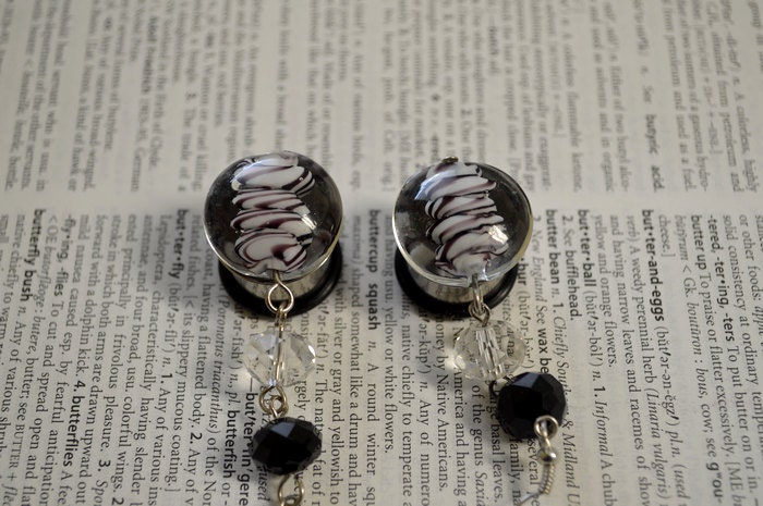 Purple custom made dangle plugs sizes: 5/8(16mm) to 3/4(19mm)