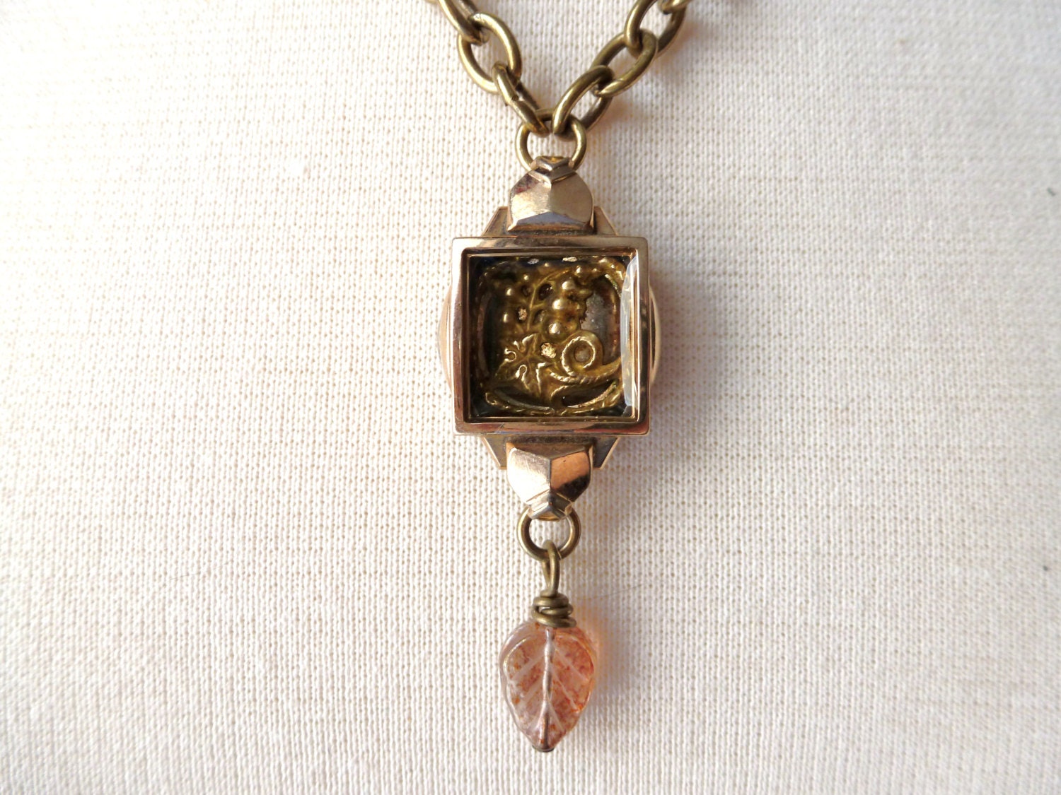 Autumn's Aura Victorian Watch Case Button Face Necklace