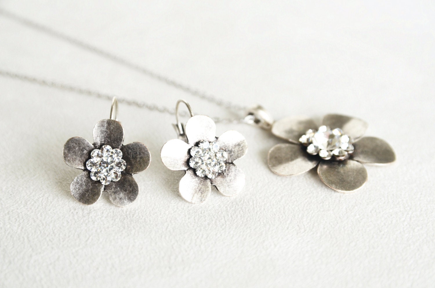 art deco clear crystal swarovski rhinestone necklace earrings wedding jewelry bridal jewelry bridesmaids jewelry set flower girl jewelry