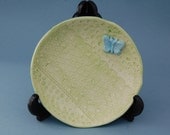 Handmade Ceramic Bowl Butterfly Green and Blue Pottery Bowl Made in UK