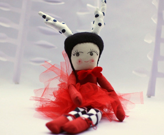 Lady in Red, Deer Girl, Soft Doll, Ballerina Doll, Handmade Doll, Stuffed Toy,