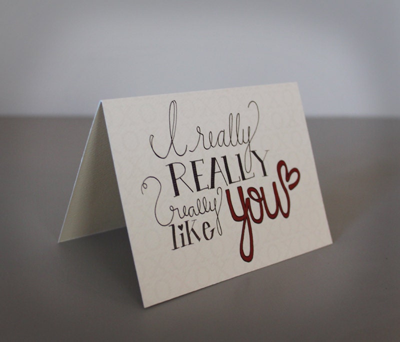 Anniversary greeting card . i really really like you . modern stationery . love notecard . note card . blank notecard .