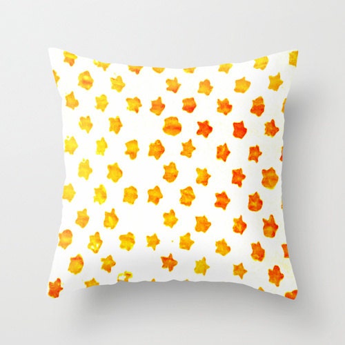 Star Print Pillow Cover - throw pillow home decor abstract stencil pattern painting yellow orange white hipster style 16x16 inches