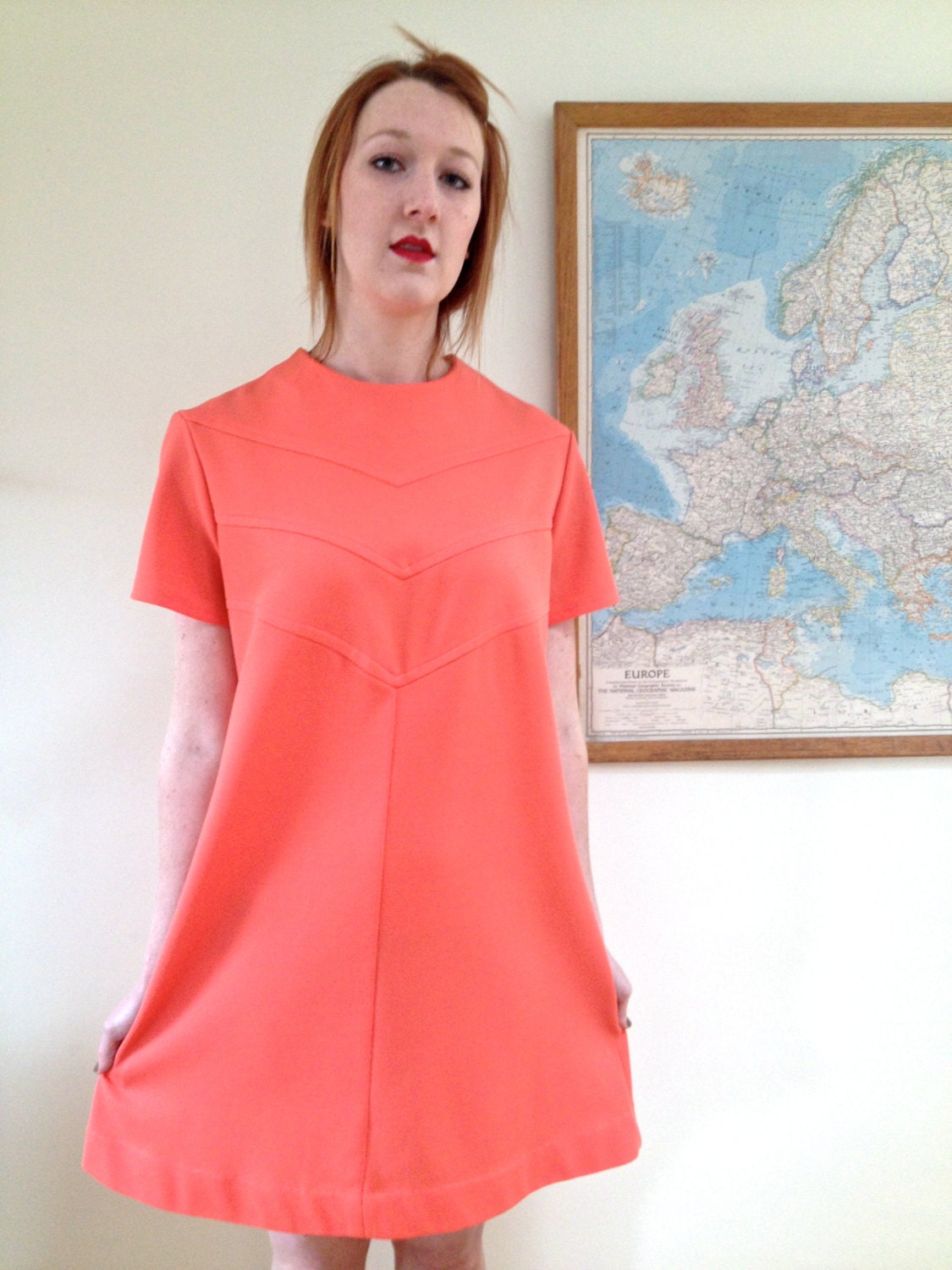 retro 60s Coral A Line Dress