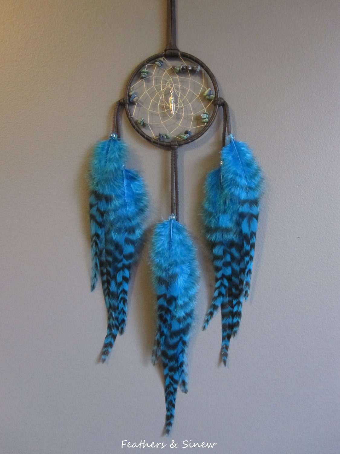 Dream Catcher Black Deerskin with Rooster Saddle Feathers