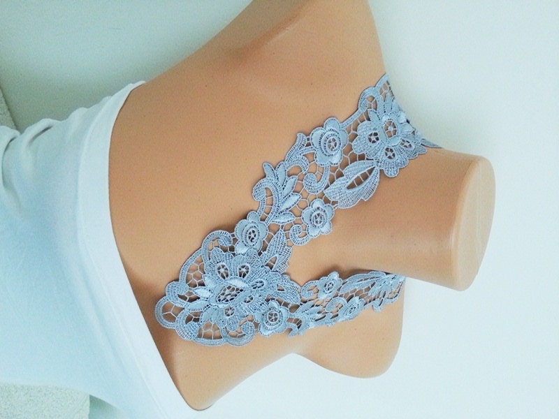 FREE SHIPPING  Grey  Lace Necklace, Cotton Lace Applique Collar,  Bridesmaid Accessories, Woman Applique ,OOAK, Graduation accessories