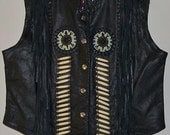 Western Native American Leather Beaded Fringe Vest