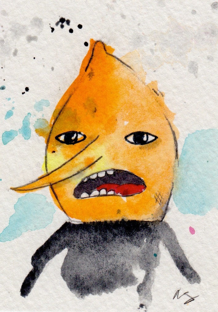 Lemongrab Micro print / Archival reproductions 3.5x2.5 artist card. Adventure Time Fan Art Watercolor Painting Drawings