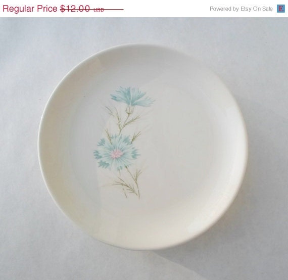SPRING SALE Vintage Set of Four Taylor Smith & Taylor Boutonniere Dessert or Bread and Butter Plates, Mid Century, Modern, Atomic,Turquoise