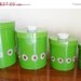 SPRING SALE Vintage Set of Four Plastic Canisters Apple Green With Red and White Daisy Flowers Mid Century Modern Retro Kitchen Made in Jap