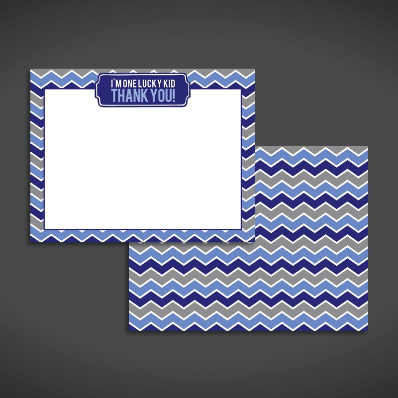 Blue Chevron Pattern Thank You Cards - Child Stationery - Boy Thank You Cards -  quantity 10 - 4.25 x 5.5" - front and back