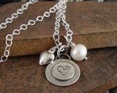 Handmade Sterling Silver Puff Heart and White Pearl Charm Necklace