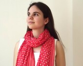 Scarf Red White Polka Dot - Crinkled Scarf - Colors of Springtime
