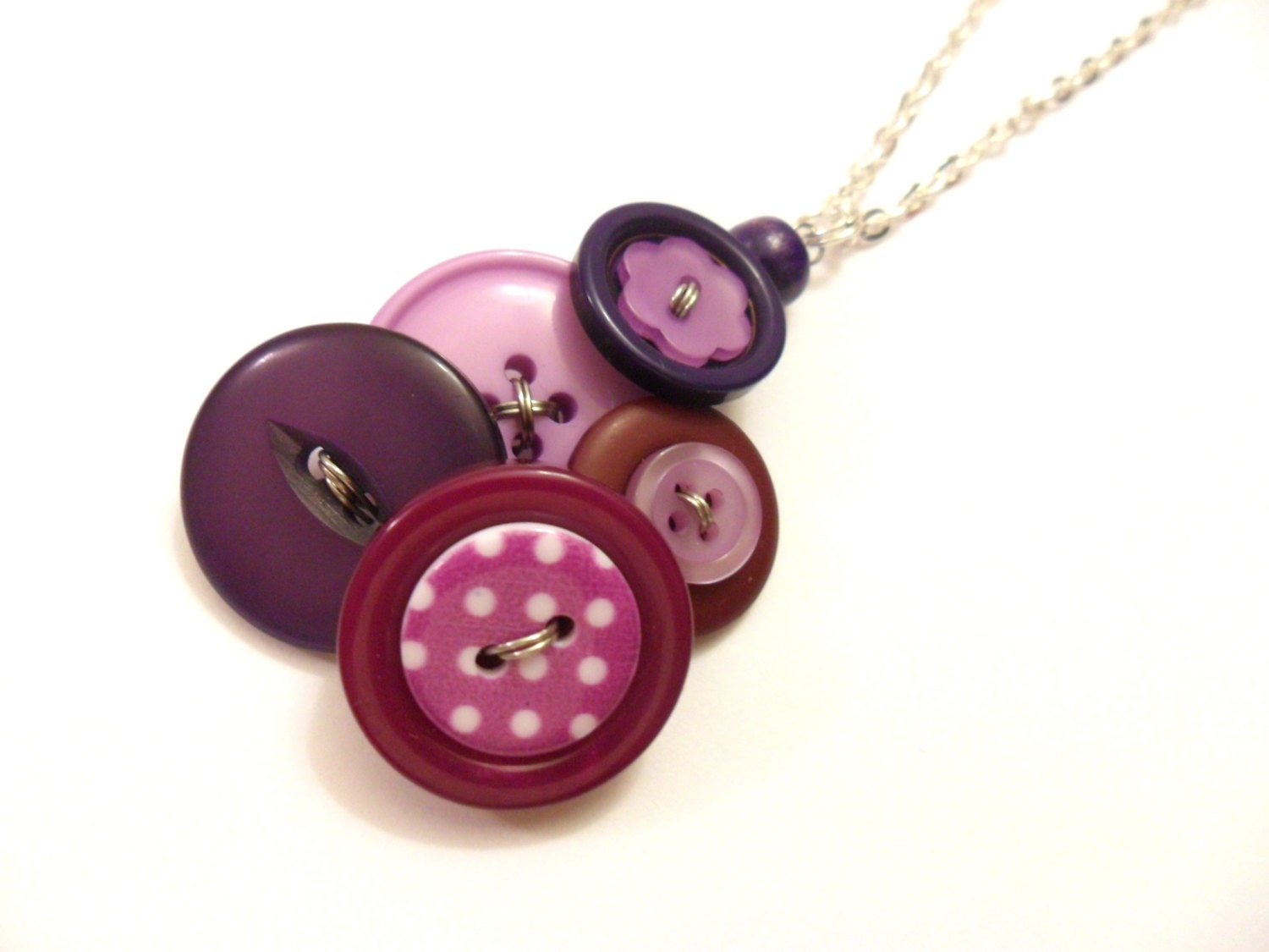 Purple Button Pendant Necklace, Wire Wrapped Necklace, Button Jewellery, Button Necklace