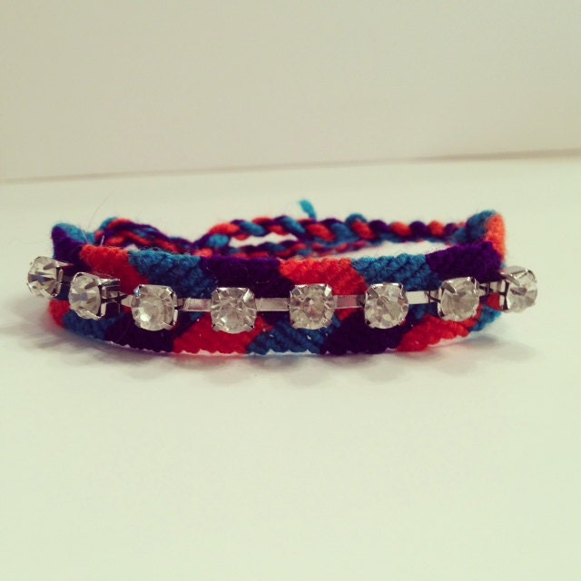 Friendship bracelet, Rhinestone friendship bracelet, blue bracelet, neon friendship bracelet, statement jewelry, rhinestone bracelet