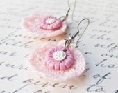 Pink - Mini Doilies Lace and Handcrafted Polymer Clay Flower Earrings - Beautifully Packaged