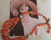 REDUCED Choker Necklace of Faux Baroque Orange and Pearl Beads, 33.3% OFF
