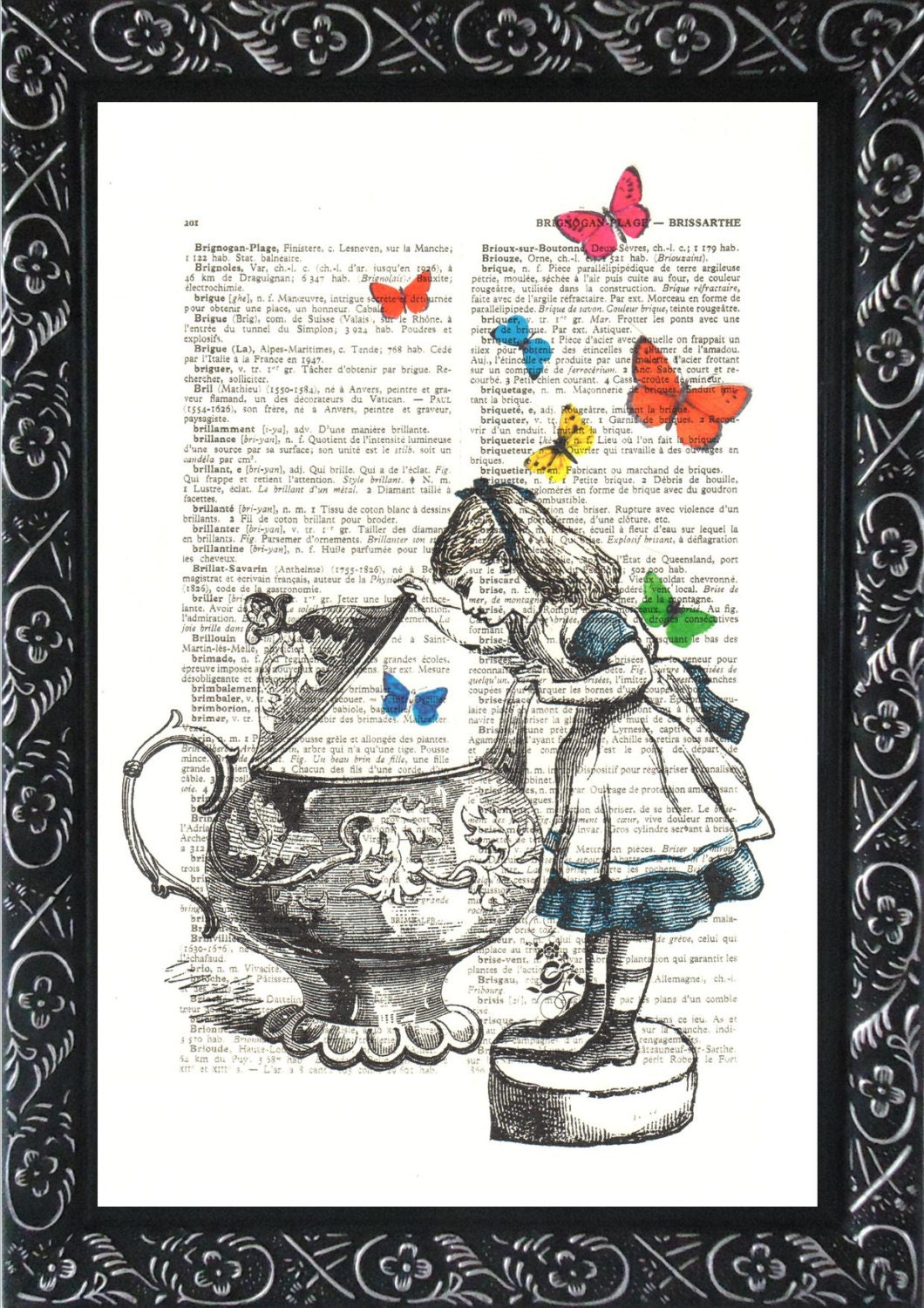 Alice in wonderland print nursery print on an vintage french dictionary page, dictionary book print for your wall (361)