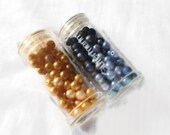 Blue & Yellow Glass 6mm Beads: vintage supplies, Gutermann brand beads, original containers