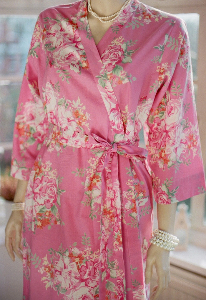 2 CUSTOM full length floral kimono robes or wedding dressing gowns. Long womens wrap around robe, bridal robe or wedding robe. Gift for her.