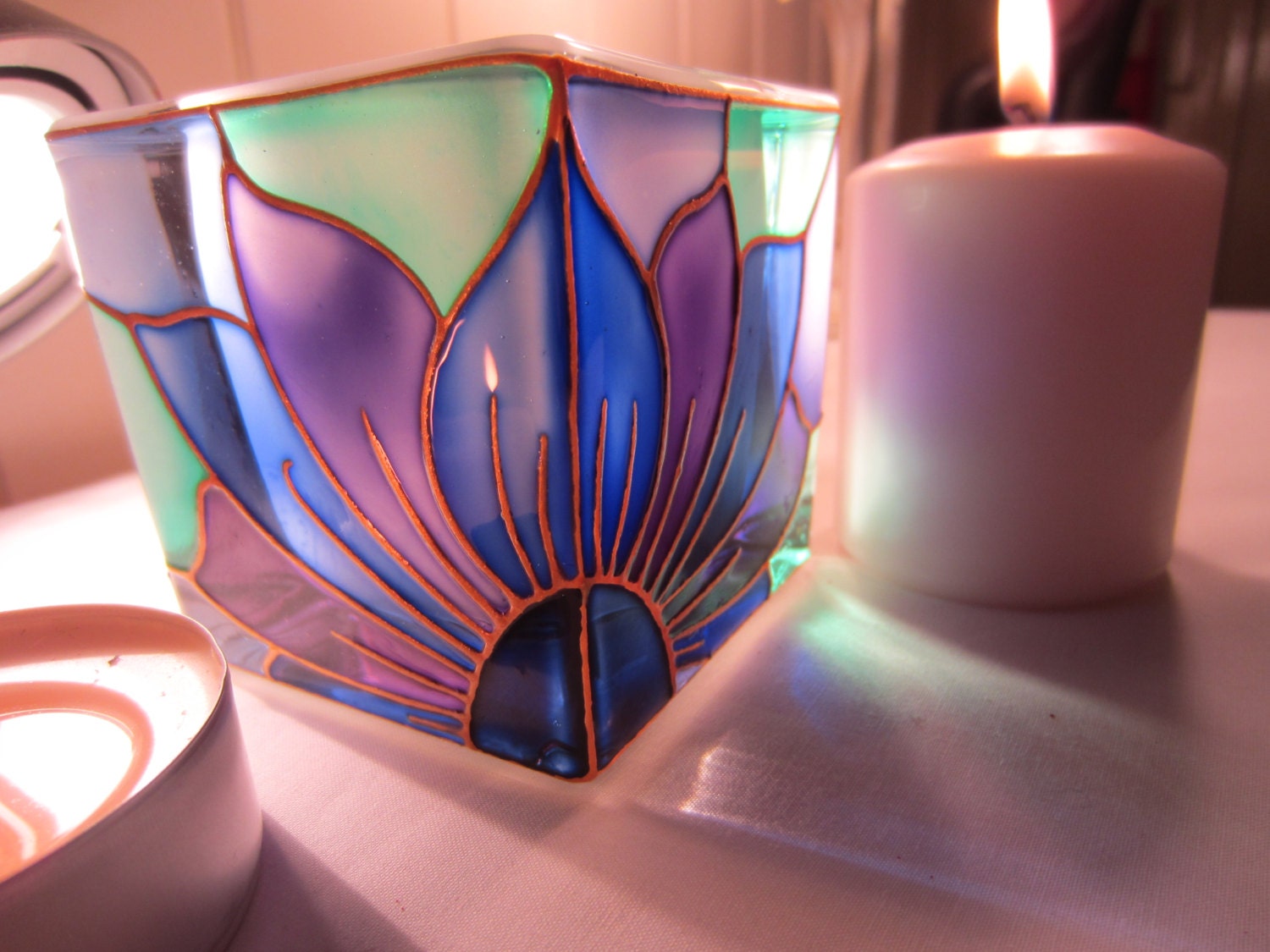 Hand Painted Glass Candle Holder