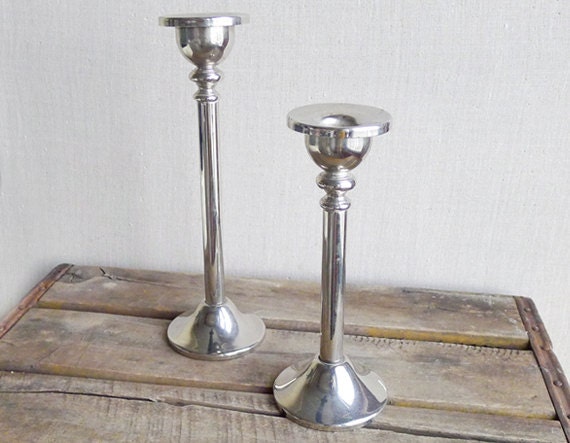 antique silver candle sticks - set of 2