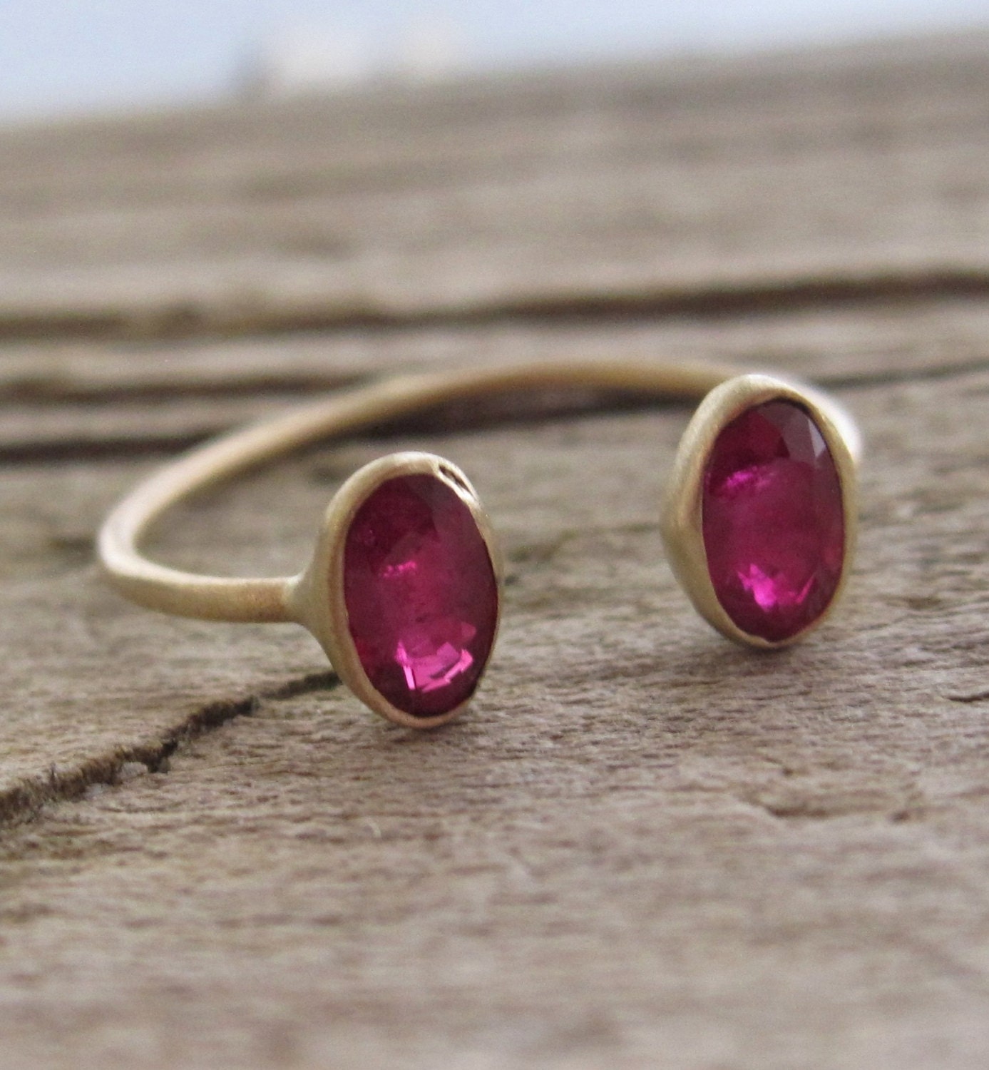 Burmese Oval Ruby Cuff Bezel Ring in 14K Gold