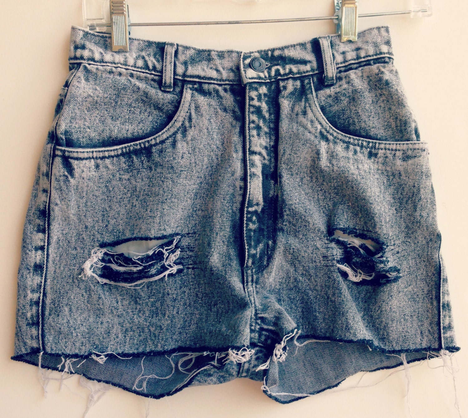 High Waisted Denim Shorts Acid Wash Stone Wash Gray Distressed Jean Shorts Hipster Tumblr