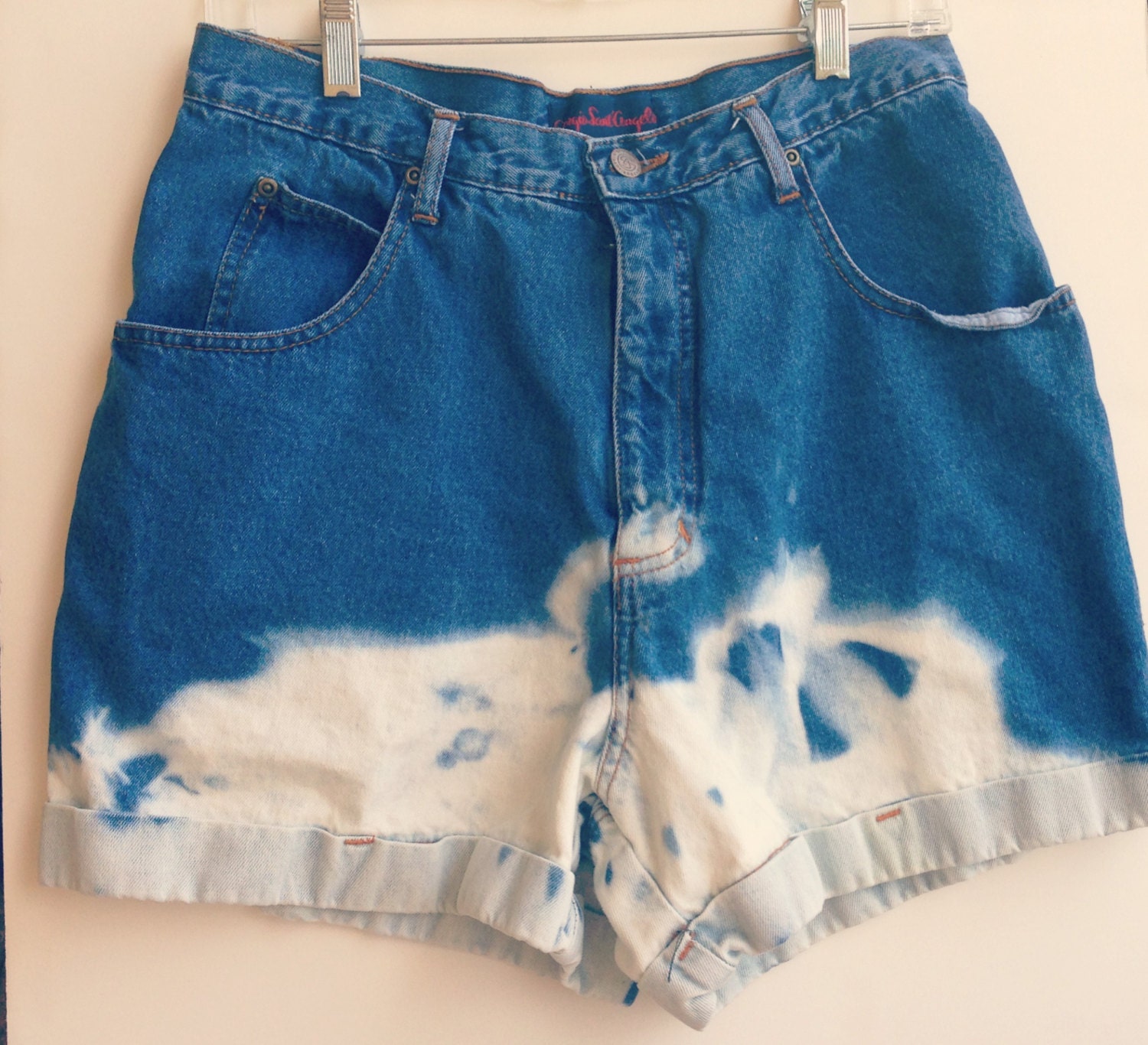 High Waisted Denim Shorts Bleach Dip Dye Cuffed Jean Shorts
