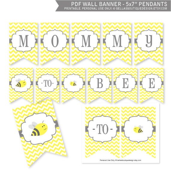 INSTANT DOWNLOAD, Printable PDF Wall Banner - Mommy to bee, Bee Baby Shower Invitation, Bumblebee, yellow and black Il_570xn