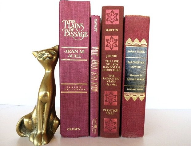 Vintage Burgandy Four Book Collection / Book Bundle / Book Decor / Instant Library - redladybugz