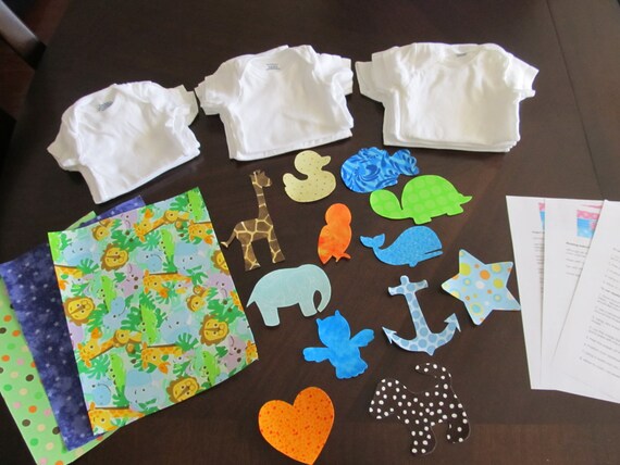 Custom Baby Shower Craft Kit- Onesie Making Kit with Custom Iron-On Appliques for 10 Guests Il_570xn