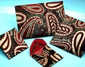 4  Red, Black and Gold Paisley Sari Fabric Envelopes, Unique Hand Crafted Paisley Indian Sari Fabric Envelopes, Lined With Red Cardstock