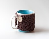 Large Crochet Coffee Mug Cozy in Brown - READY TO SHIP -