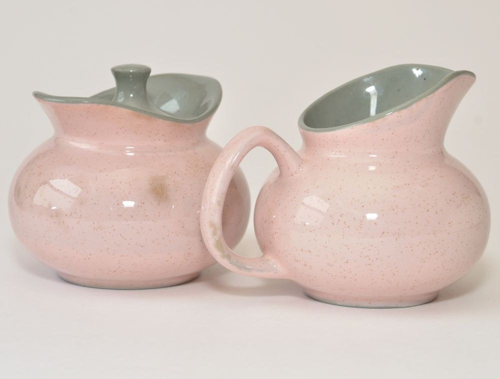 Pink and Gray Speckled Ceramic Cream & Sugar Set