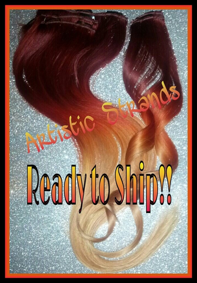 Ready to Ship Today / 24 Inches Long F U L L Thick Set// T R I tone -SUnrise Fire Red/Copper/Light Copper Blonde Ombre Effect- Clip - HOT