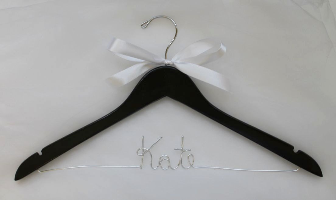 SALE - 6.50 Personalized BLACK Finish Wood Wedding Dress Hanger ANY Name, Wedding Date, Mrs. Your Name, Bride, I Do and More