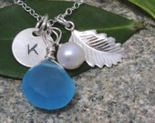 SALE .Personalized necklace Hand Stamped Jewelry Monogram Necklace .Birthstone,Feather,Personalize Disc &Freshwater pearl . Custom Gemstone.