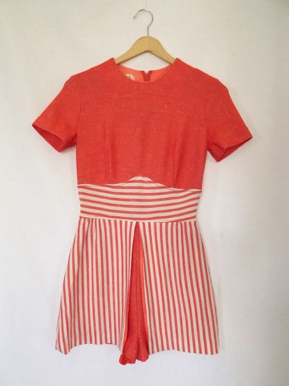 Vintage Coral and White Tweed Romper