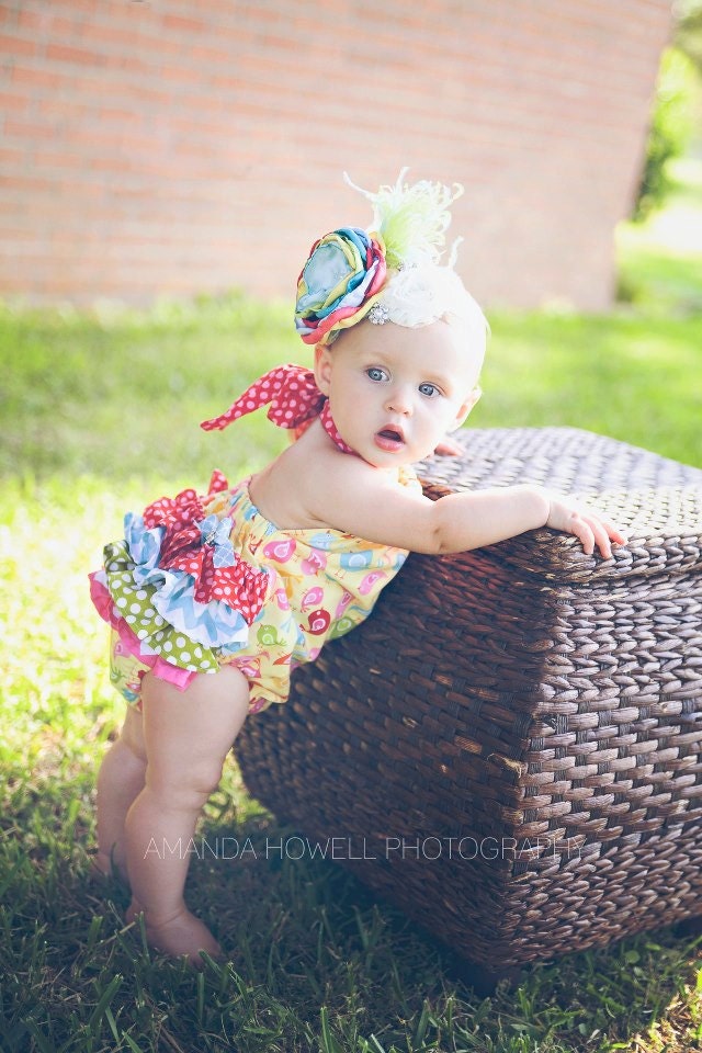 Girls Watermelon Ruffled Butt Romper and bow RESERVED