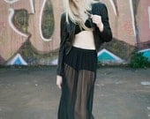 Sheer maxi skirt - coal black chiffon with jersey mini skirt, modern style grunge goth fashion - small murmurtion