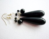 Black Wedding Drop Long Earrings, Jet Black Teardrop, Comfy, Bridal Party Gift, Black and White Weddings, Free Shipping to EU, US, CAN