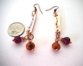 Metal Stamped Copper LOVE LIFE Earrings with Acai Beads,  Personalized Jewelry