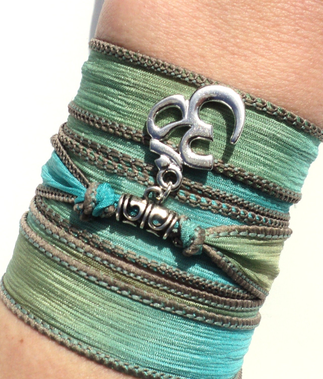 Om Silk Wrap Bracelet Yoga Jewelry Namaste Bohemian Meditation Arm Band Earthy Etsy Unique Gift For Her Under 50 Item Y86