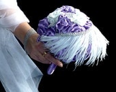 Satin  wedding bouquet  Purple  roses, hairornament and boutonniere