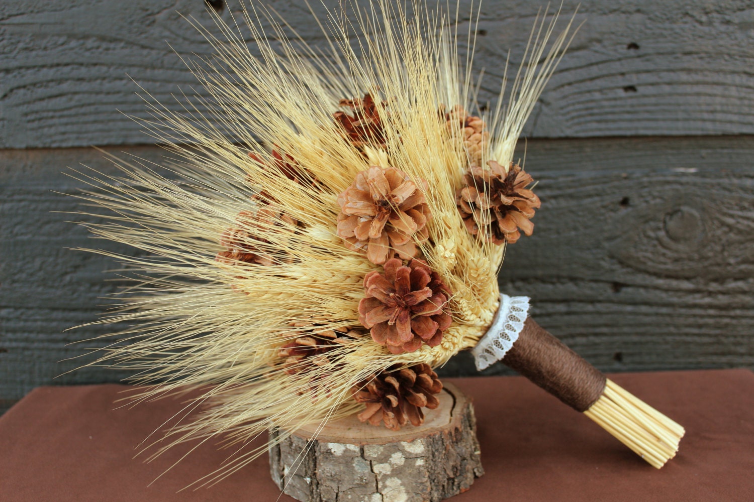 Wedding Bouquet, Pinecone Bouquet, Rustic, Pine Cone Bouquet, Pinecone and Wheat Bouquet, Bridal Bouquet, Alternative Bouquet
