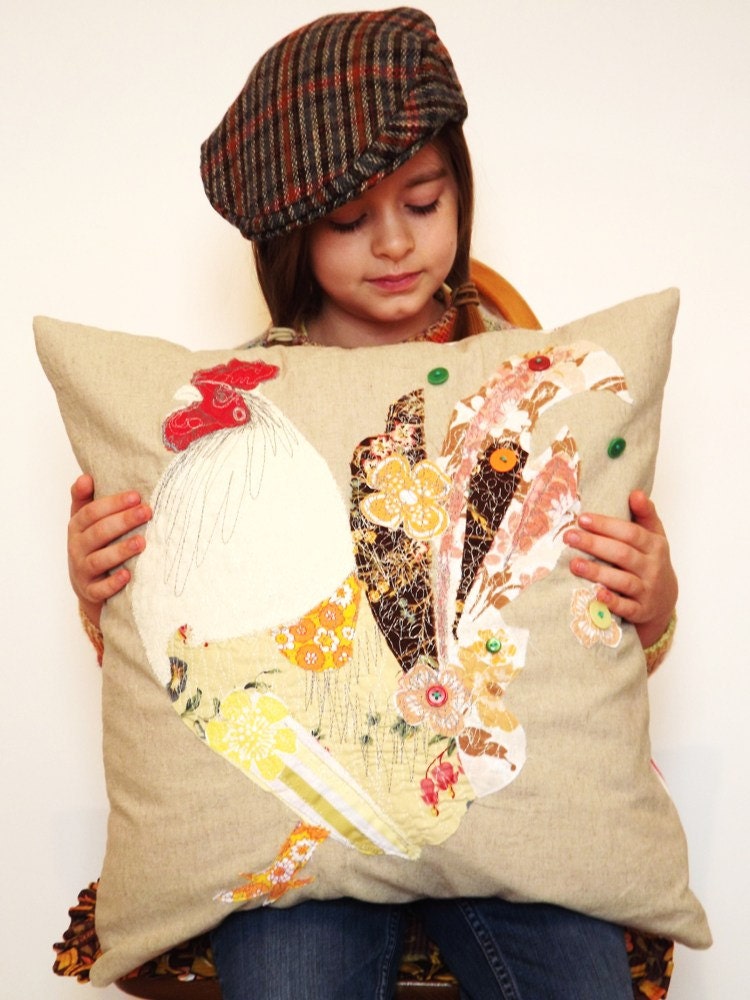 Cockerel Appliqued Cushion:
