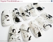 SALE Black and White Ink Blot Fake Nails