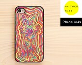 iPhone 4 case, iPhone 4s cover - colourful psychedelic cat